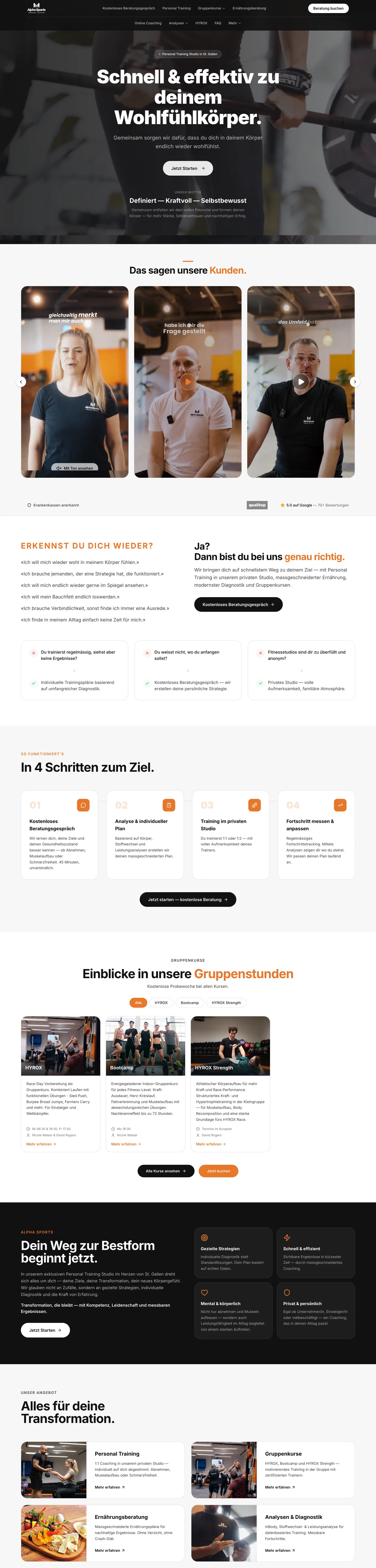 Startseite der Website von Alpha Sports St. Gallen