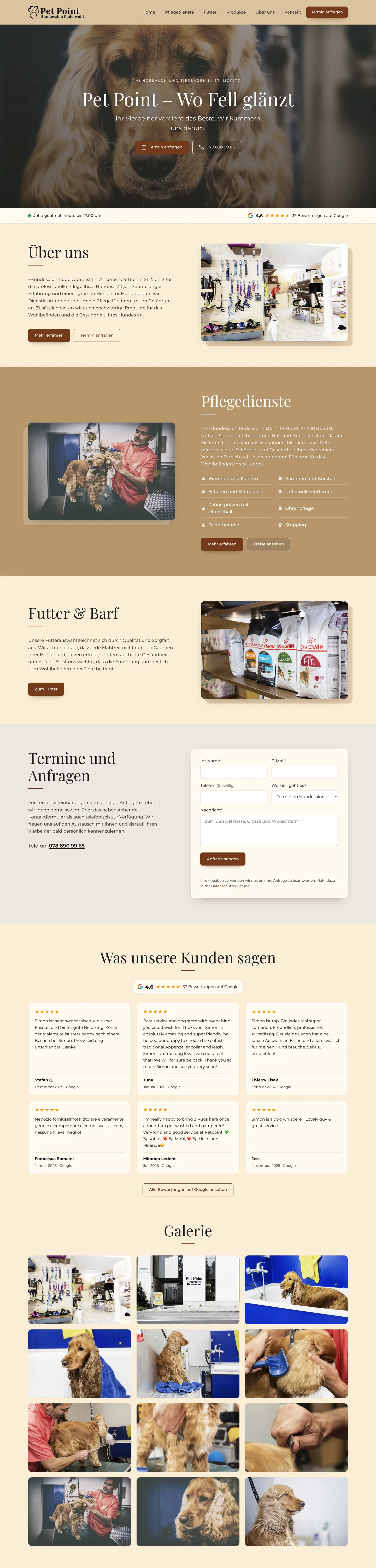 Startseite der Website von Pet Point St. Moritz