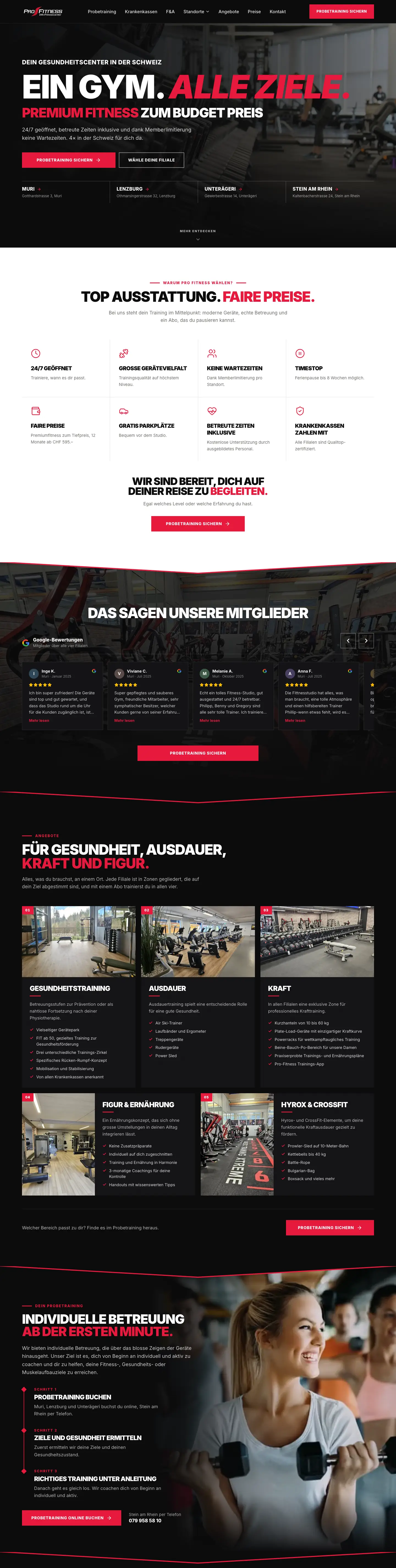 Startseite der neuen Website von Pro Fitness